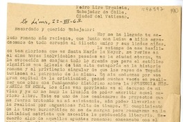 [Carta] 1963 julio 22, Lima, Perú [a] Pedro Lira Urquieta, Ciudad del Vaticano