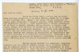 [Carta] 1964 mayo 4, Lima, Perú [a] Pedro Lira Urquieta, Roma, Italia
