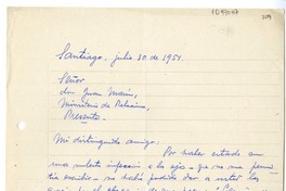 [Carta] 1951 julio 30, Santiago, Chile [a] Juan Marin, Ministerio de Relaciones Exteriores.