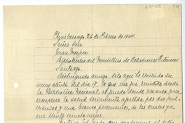 [Carta] 1944 febrero 26, Chimbarongo, Chile [a] Juan Mujica de la Fuente, Santiago