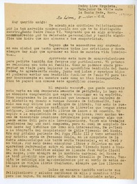 [Carta] 1963 noviembre 8, Lima, Perú [a] Pedro Lira Urquieta, Roma, Italia