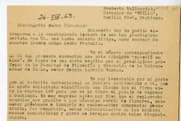 [Carta] 1963 agosto 26, Lima, Perú [a] Humberto Malinarich, Santiago, Chile