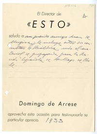 [Carta] 1933 [Madrid], España [a] Juan Mujica de la Fuente