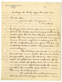 [Carta] 1930 agosto 6, Santiago, Chile [a] Juan Mujica de la Fuente, Madrid, España