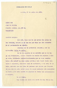 [Carta] 1929 julio 17, Madrid, España [a] Juan Mujica de la Fuente, Valladolid