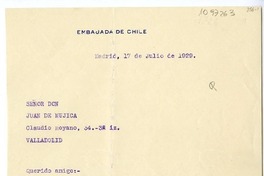 [Carta] 1929 julio 17, Madrid, España [a] Juan Mujica de la Fuente, Valladolid