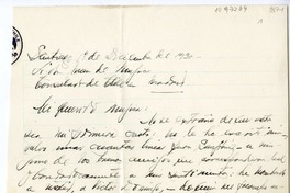 [Carta] 1930 diciembre 1, Santiago, Chile [a] Juan Mujica de la Fuente, Madrid, España