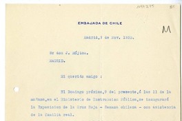 [Carta] 1930 noviembre 7, Madrid, España [a] Juan Mujica de la Fuente