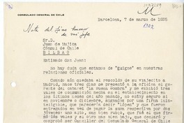 [Carta] 1935 marzo 7, Barcelona, España [a] Juan Mujica de la Fuente, Bilbao