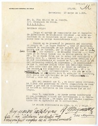 [Carta] 1935 marzo 13, Barcelona, España [a] Juan Mujica de la Fuente, Bilbao