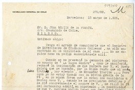 [Carta] 1935 marzo 13, Barcelona, España [a] Juan Mujica de la Fuente, Bilbao