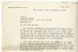 [Carta] 1933 noviembre 2, Barcelona, España [a] Juan Mujica de la Fuente, Madrid