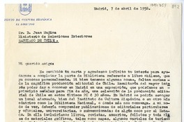 [Carta] 1958 abril 7, Madrid, España [a] Juan Mujica de la Fuente, Santiago, Chile