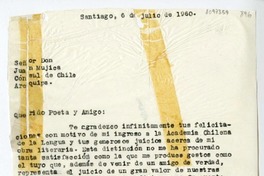 [Carta] 1960 julio 6, Santiago, Chile [a] Juan Mujica de la Fuente, Arequipa, Perú