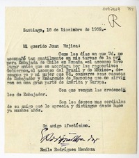 [Carta] 1959 diciembre 18, Santiago, Chile [a] Juan Mujica de la Fuente