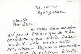 [Carta] 1971 octubre 21, Tegucigalpa, Honduras [a] Humberto Díaz-Casanueva