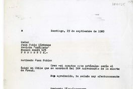 [Carta] 1989 septiembre 19, Santiago, Chile [a] Juan Pablo Cárdenas, Revista "Análisis"