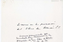 Discurso en la promoción del libro de Hernán Santa Cruz