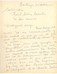 [Carta] 1965 oct. 26, Santiago, Chile [a] Raúl Silva Castro