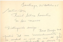[Carta] 1965 oct. 26, Santiago, Chile [a] Raúl Silva Castro