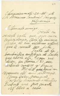 [Carta] 1925 diciembre 23, Chuquicamata, Chile [a] Máximo Cardemil