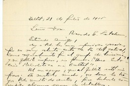 [Carta] 1915 julio 21, Taltal, Chile [a] Ricardo Latcham.