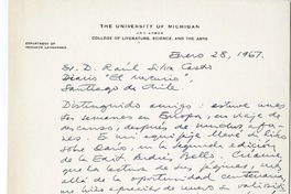[Carta] 1967 enero 28, Michigan [a] Raúl Silva Castro