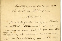 [Carta] 1911 julio 14, Santiago, Chile [a] Víctor M. Chiappa