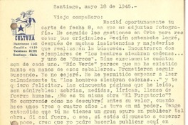[Tarjeta] 1945 may. 18, Santiago, Chile [a] Gonzalo Drago