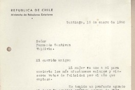 [Carta] 1960 enero 15, Santiago, Chile [a] Fernando Santiván