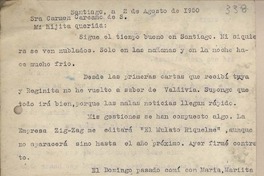 [Carta] 1950 agosto 2, Santiago, Chile [a su esposa]