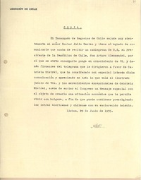 [Carta] 1935 jun. 29, Lisboa, [Portugal] [al] señor Doctor Julio Dantas