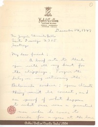 [Carta] 1947 dic. 14, Santiago, Chile [a] Joaquín Edwards Bello