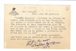 [Tarjeta] 1954, Santiago, Chile [a] Joaquín Edwards Bello