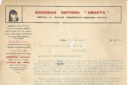 [Carta] 1930 mar. 26, Lima, Perú [a] Joaquín Edwards Bello, Santiago, Chile :