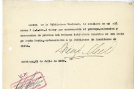 [Recibo] 1939 julio 21, Santiago, Chile [a] Biblioteca Nacional de Chile