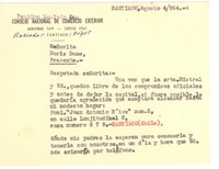 [Tarjeta] 1954 ago. 4, Santiago, Chile [a] Doris Dana
