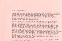 [Carta] [1959?], [New York] [a] Benjamín Claro, Santiago, Chile