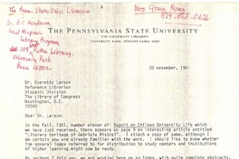 [Carta] 1981 nov. 20, Pennsylvania [a] Everette Larson, Washington, D.C.
