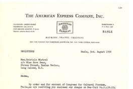 [Carta] 1956 ago. 3, Basle, [Suiza] [a] Gabriela Mistral, Long Island, New York