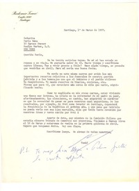[Carta] 1957 mar. 1, Santiago, Chile [a] Doris Dana, [New York]