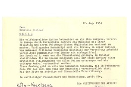 [Carta], 1954 aug. 22, Köln, Alemania [a] Gabriela Mistral