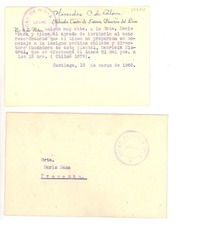 [Tarjeta], 1960 mar. 18, Santiago, Chile [a] Doris Dana