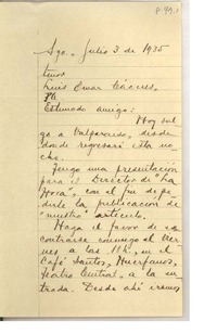 Carta] 1935 jul. 3, Santiago, Chile [a] Omar Cáceres