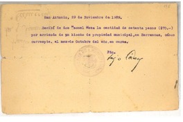 [Recibo] 1929, nov. 29, San Antonio, Chile [a] Manuel Meza