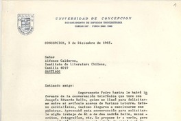[Carta] entre 1965 y 1966, Concepción, Chile [a] Alfonso Calderón, Santiago, Chile