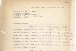 [Carta] 1954 mar. 11, La Habana, Cuba [a] Carlos Préndez Saldías