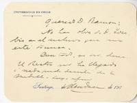 [Tarjeta] [cerca de 1919] Santiago, Chile [a] Ramón Laval