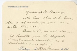 [Tarjeta] [cerca de 1919] Santiago, Chile [a] Ramón Laval