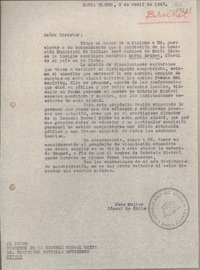 [Carta] 1947 abril 9, Bahía Blanca, Argentina [al] Director de la Escuela Normal Mixta Dr. Francisco Estrella Gutiérrez